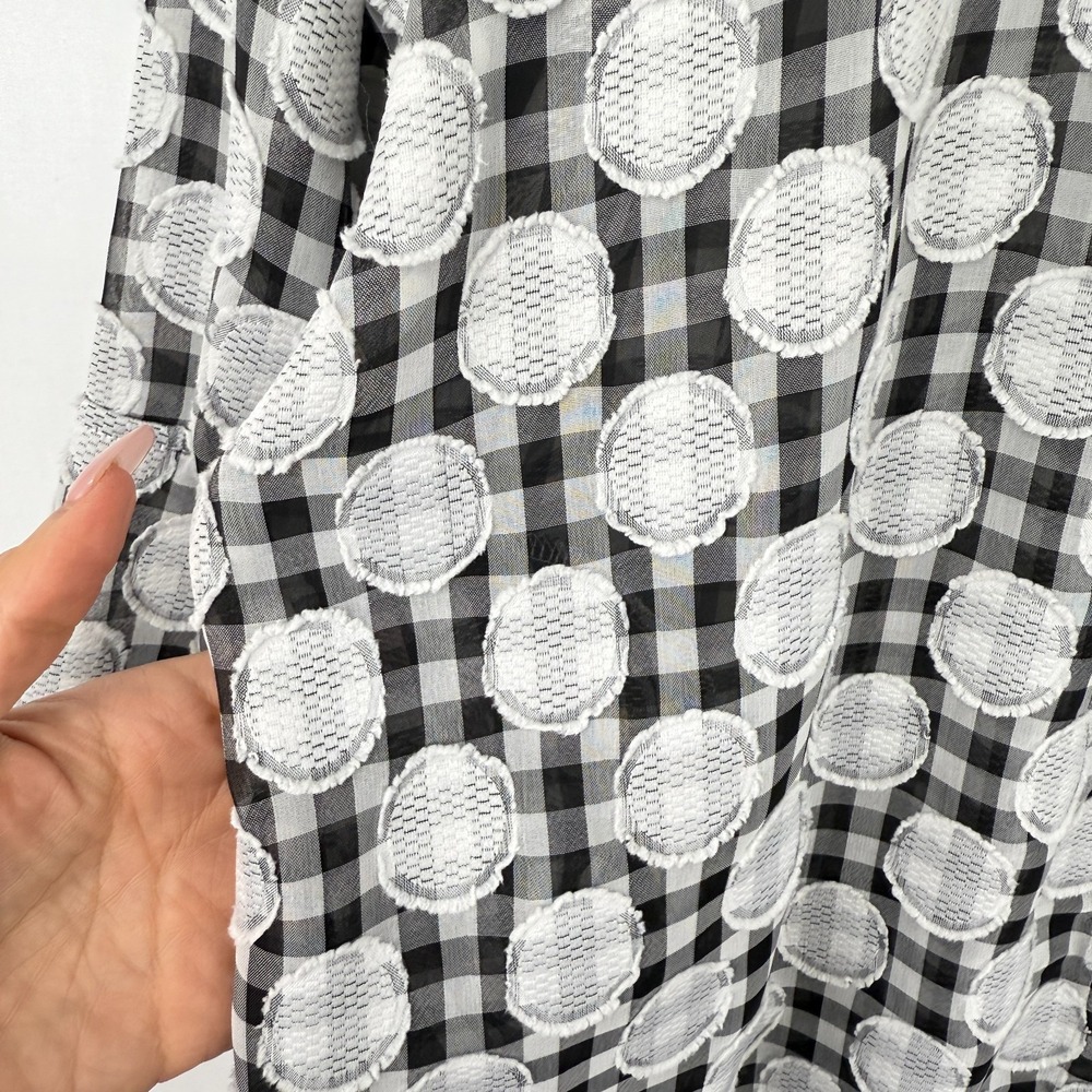 Erin London Blouse Size L Black White Burnout Polka Dot Sheer Button Up Pockets - Picture 5 of 9